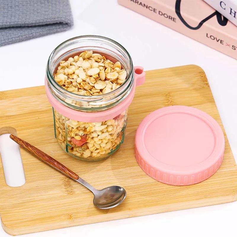 Portable Overnight Oat Glass Cup with Fork Milk Fruit Salad Food Storage Jars Cereal Breakfast Cups Water Bottle Kitchen Item