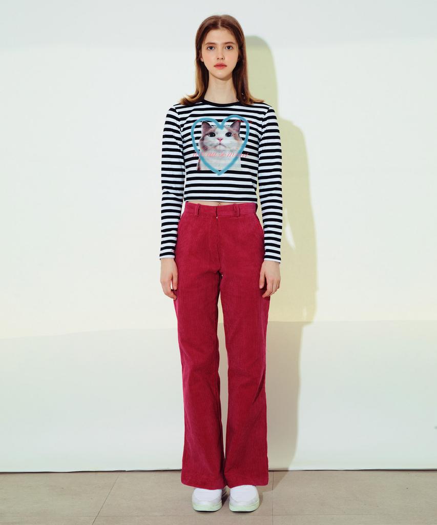 ETRE AU SOMMET Corduroy Bootcut Pants (Deep Pink)