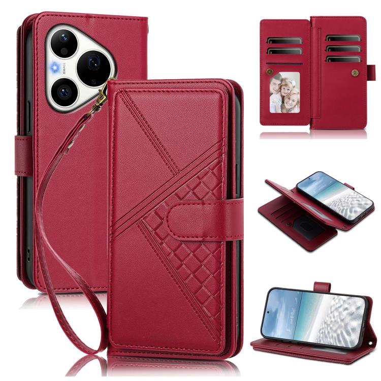Embossed Secure Clasp 9-Card Slot Vegan Leather Phone Case with Wrist Strap