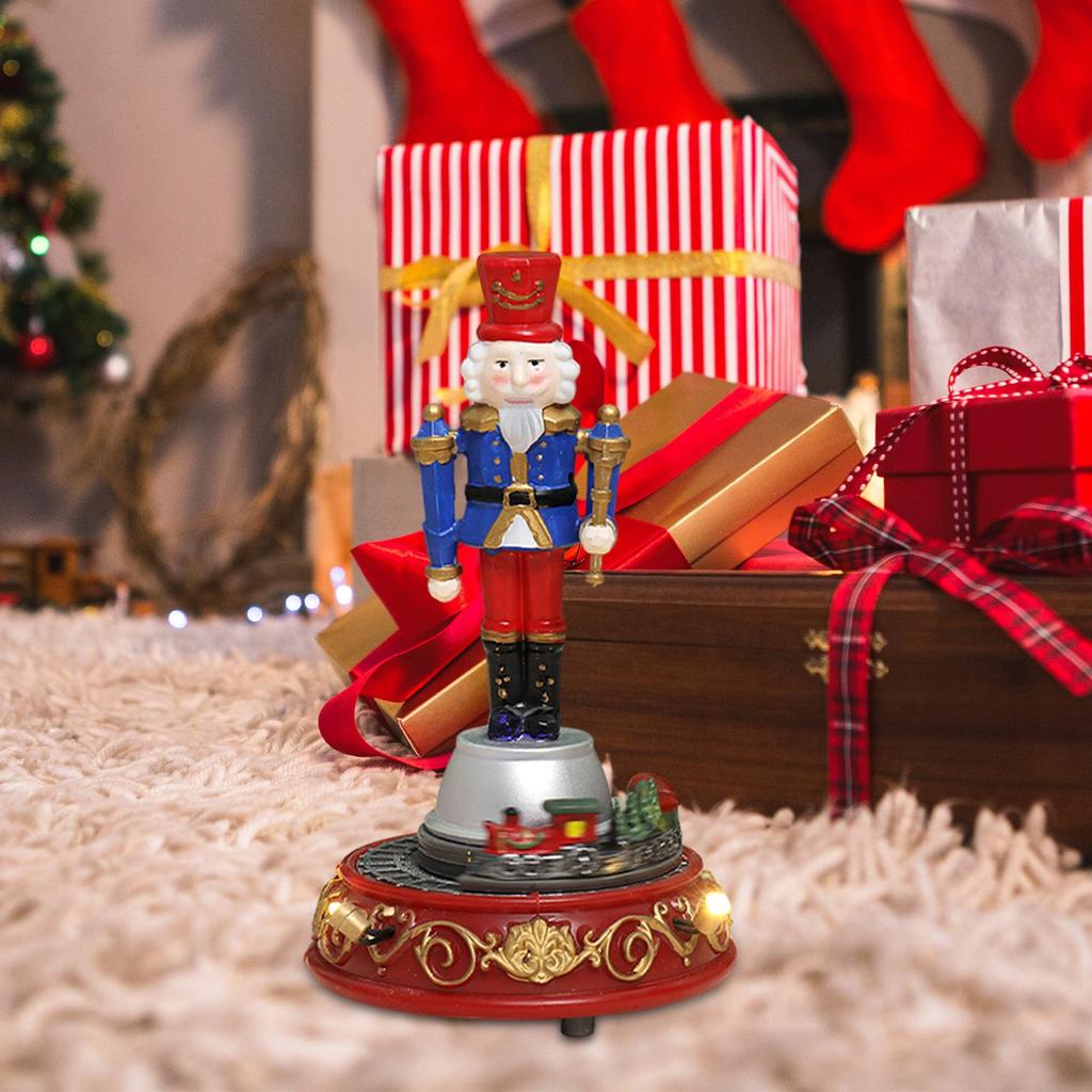 Christmas Nutcracker Statue with Light and Music for Shelf Indoor Bedroom
