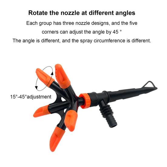 2 Pcs Irrigation Sprinklers 360 Degree Rotation 5-in-1 Large Coverage Area 5 Arm Irrigation Adjustable Angle Yard Lawn Greenhouse