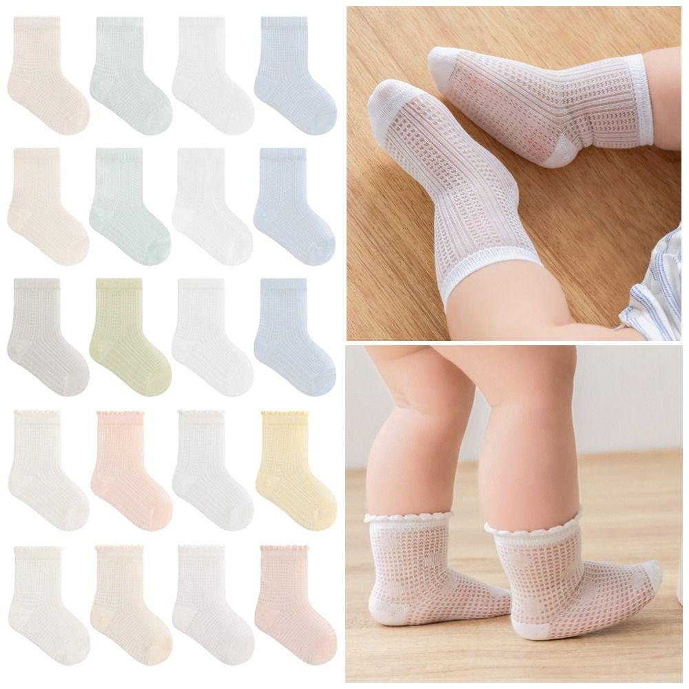 4 Pairs Thin Baby Mesh Socks Combed Cotton Mid-calf Socks New Summer Socks Birthday Gifts