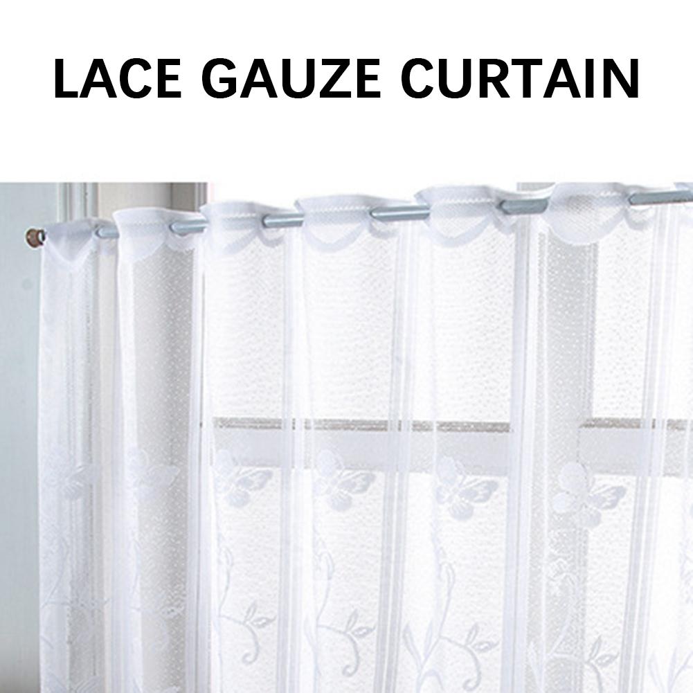 White Tulle Window Drape Modern Backdrop Floral Lace Sheer Curtains Window Voiles Wedding Ceremony Party Home Window Decor