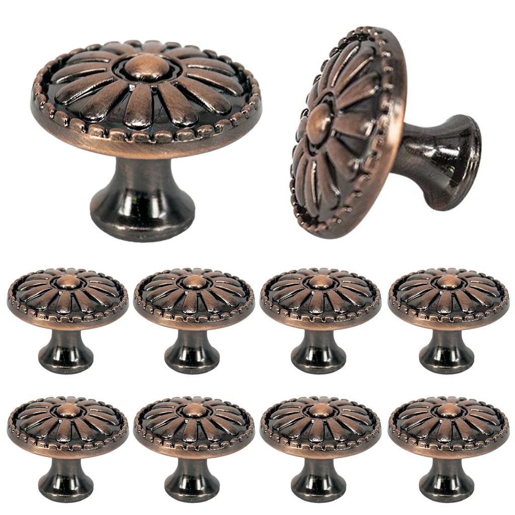 10 Piece Daisy European Style Kitchen Brushed Cabinet Knob Handle - Retro Dressing Table Drawer Circular Handle Decoration
