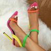 Mixed Colors Women Sexy Stiletto Sandals Cozy Leather Pointed Toe Buckle Strap High Heels Summer Party Prom Shoes Plus Size 42