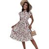 European and American Retro Print Mid-Length White Dress - 2022 Summer Collection