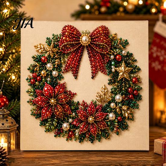 Art Therapy Projects DIY Christmas Pearl Painting Kit with Wooden Frame, Decorative Craft, Wreath/Santa Glowing Holiday Kits Claus/Xmas Tree/Stocking