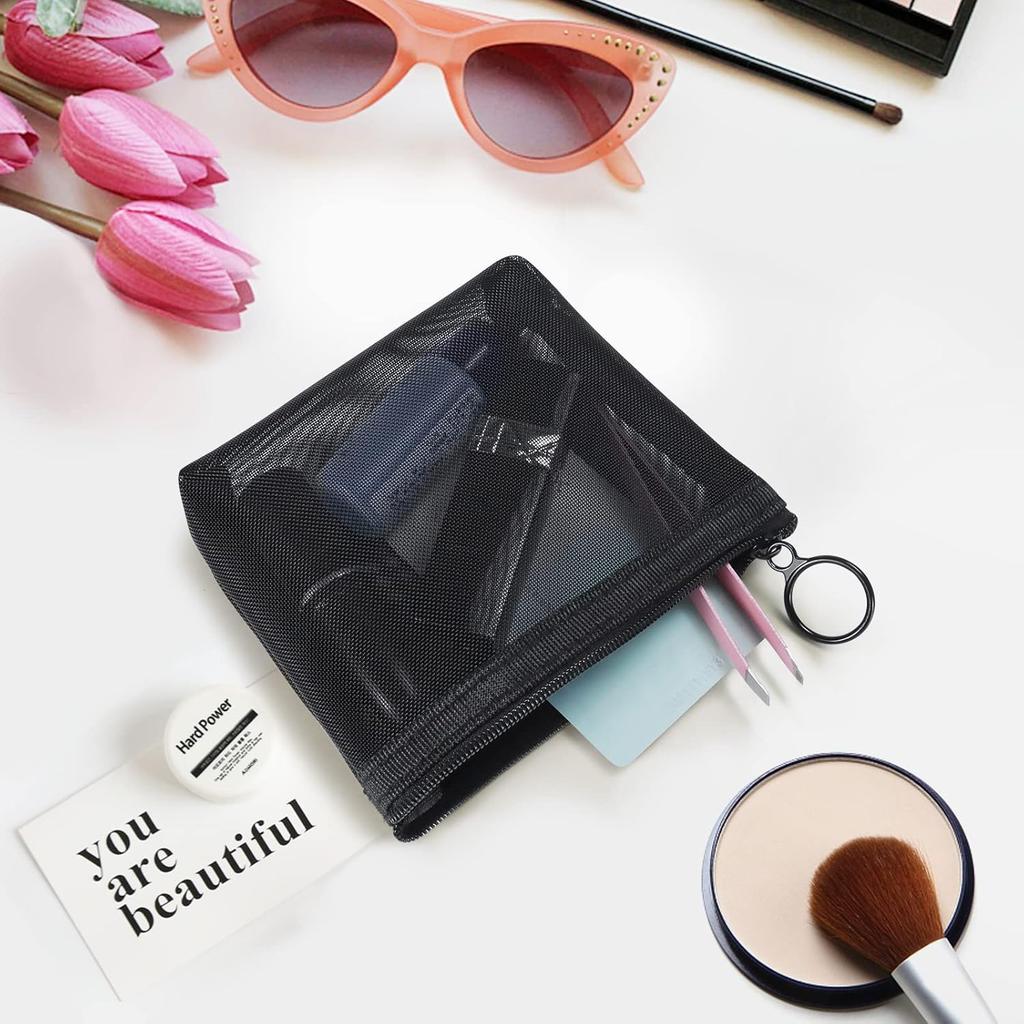Aosbos 3-Pack Mesh Cosmetic Bag Set - Travel/On-The-Go Makeup Storage, Zipper Closure Small Pouch