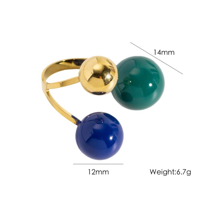 Geometric Spherical Stainless Steel Gold Plated Trendy Open Ring For Women Featuring Three Colorful Enamel Droplet-Shaped Rings