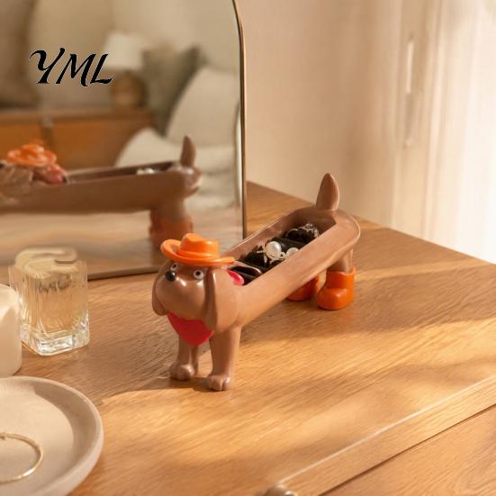 Dresser Accessory Organizer Dachshund Jewelry Box, Cute Animal Desktop Storage Holder, Small Tray for Rings Modern Style Decorative Ornament