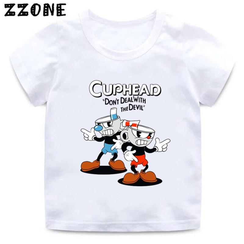 Горячая Распродажа Мультяшный Принт 'Cuphead' Смешная Детская Футболка Летний Повседневный Топ с Коротким Рукавом ...
