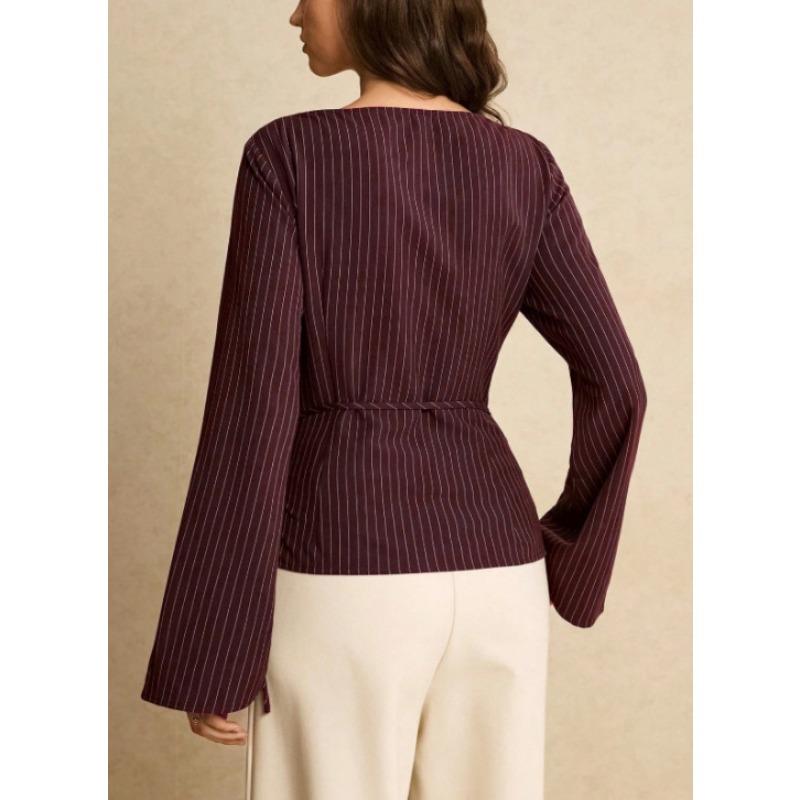 Women S Long Sleeve Striped Shirt Irregular Waist Design Casual