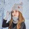 Kids Winter Hat Gloves Scarf Set Cold Weather Knitted Bear Hat with Pom Fleece Lined Neck Warmer Mitten Set for Girls Boys Ages 4-10