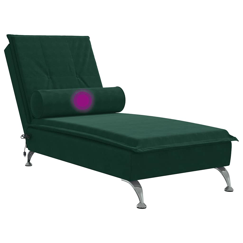 Massage Chaise Lounge with Neck Roll Dark Green Velvet