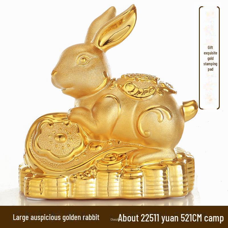 Керамическая копилка с золотым кроликом на удачу - креативный подарок и украшение для дома