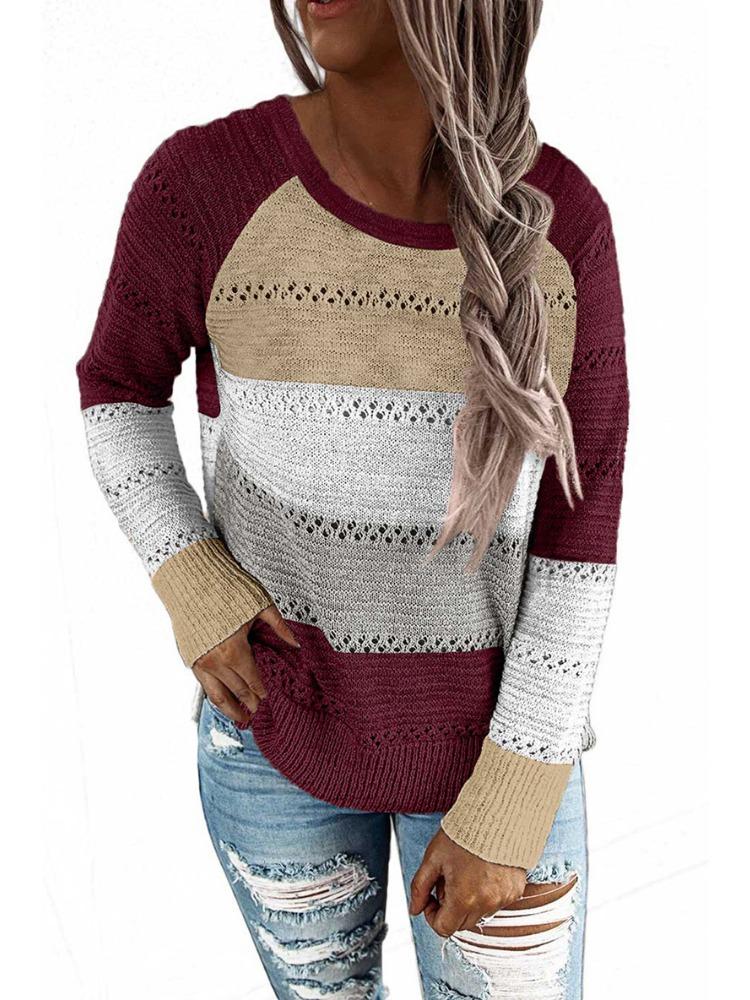 Original Order Autumn Winter Pullover Colour Blocked Sweater for Women Luxurious Relaxed-fit Slimming and Versatile Top