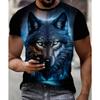 Men's Fashion 3D Pattern Fire Wolf Pattern Printed T-shirt Summer Extra Large Casual T-shirt Men's Fitness Short Sleeve Top