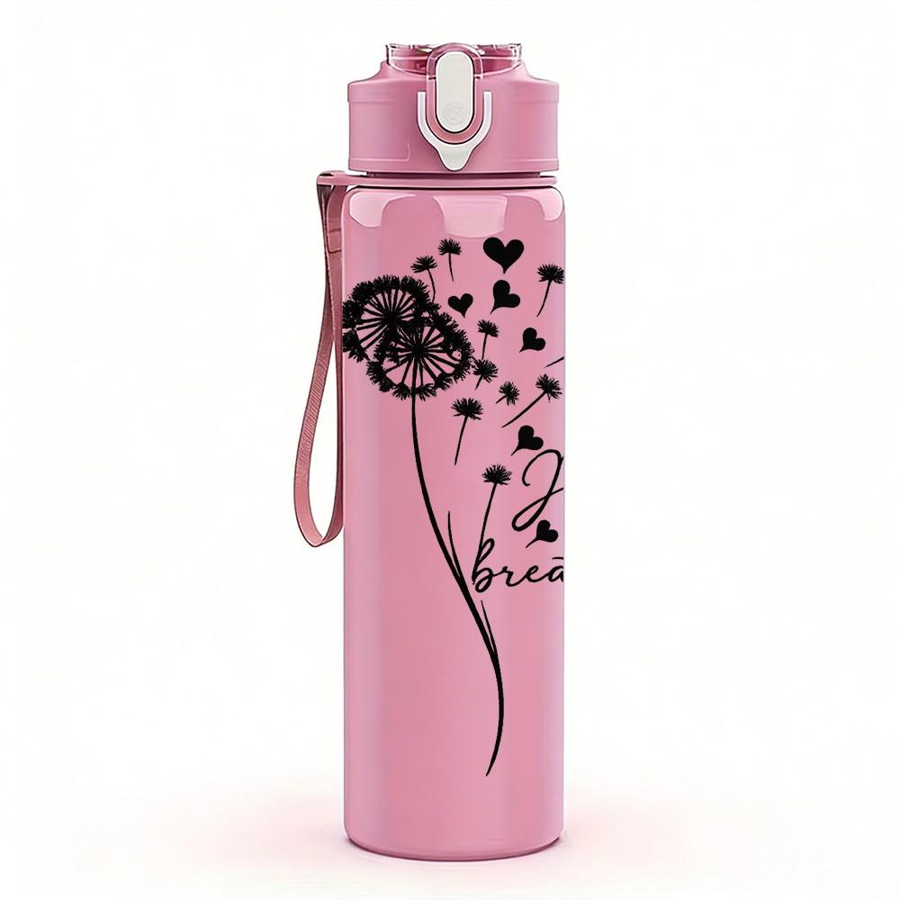 1PC Dandelion Wish Sketch Art Print 750ml Color Plastic Sports Water Bottle Leakproof Flip Straw Lid Suitable for Sports Office Home Use