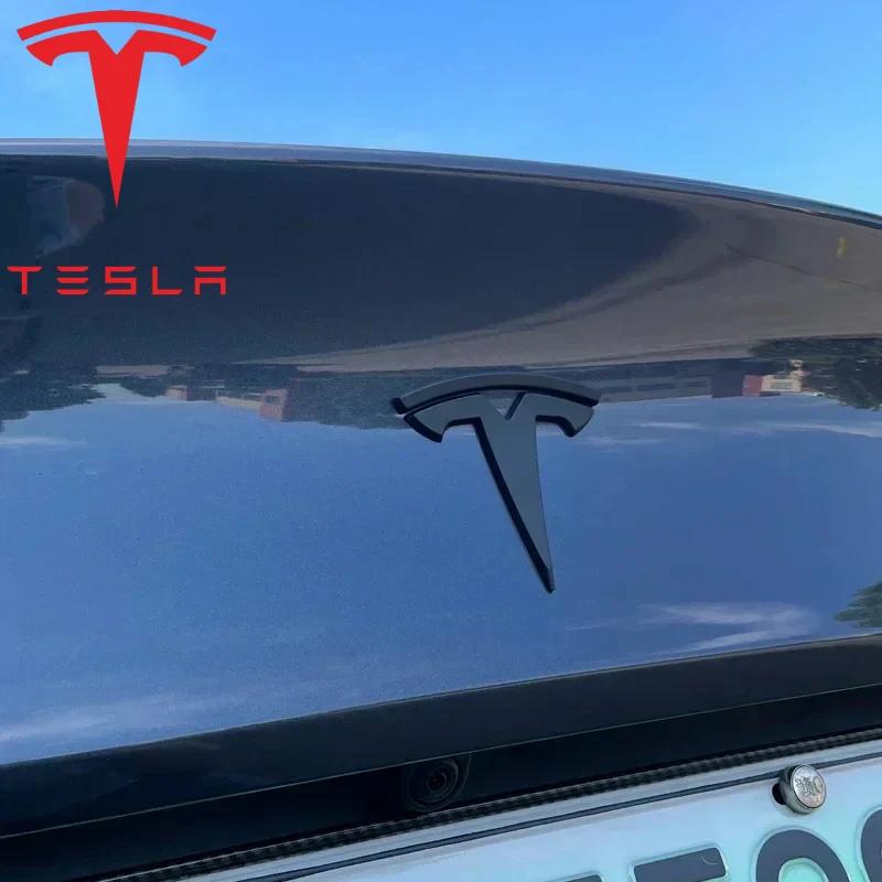 Tesla Car Front Rear Emblem Sticker Black For Tesla Model 3 Y Auto Tail Box Logos Steering Wheel Decoration Modified Accessories