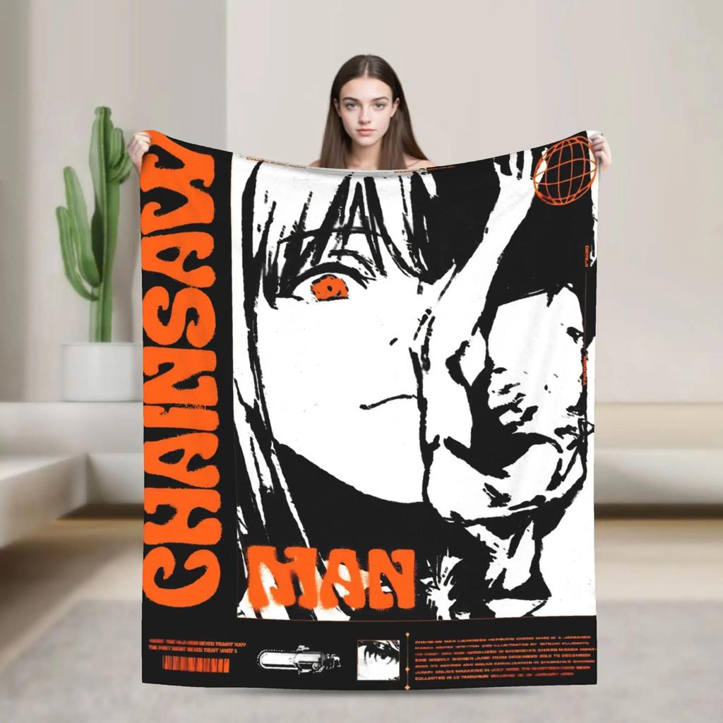 My Chainsaw Heart Pochita Chainsaw Man Plush Flannel Throw Blanket for Outdoor Warmth Quality Bedspread Gift