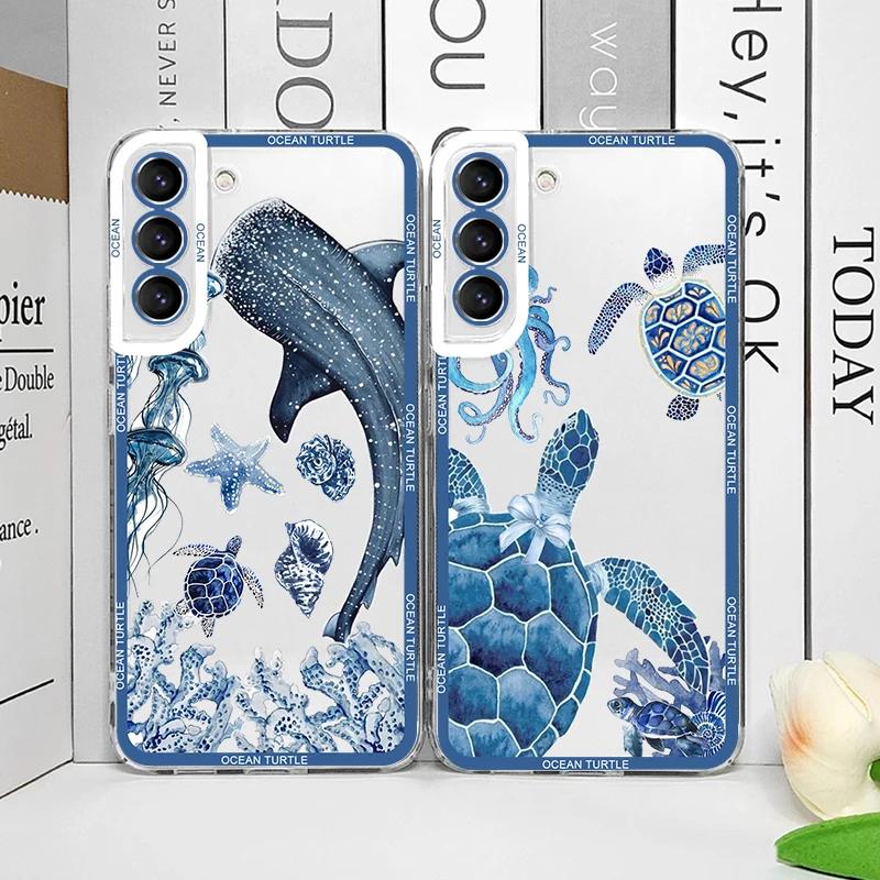 Крутой чехол для телефона с морской черепахой для Samsung Galaxy S22 S23 S24 S25 Ultra S20 Plus S21 FE Морской синий дизайн с черепахой Прозрачные чехлы Fundas
