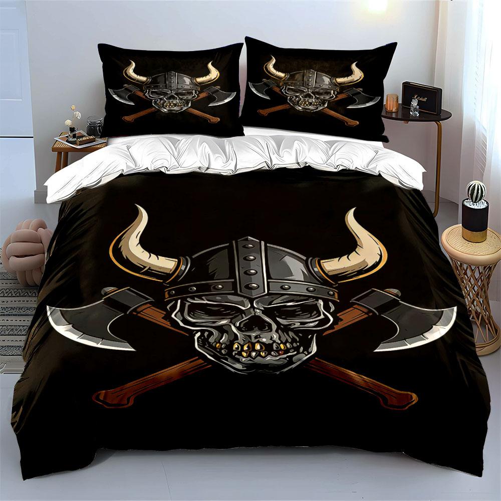 Horned helmet, skull, axes. Bedding sets Duvet cover sets Duvet covers Pillowcases(1 * Duvet Cover 2 * Pillowcases without duvet insert)