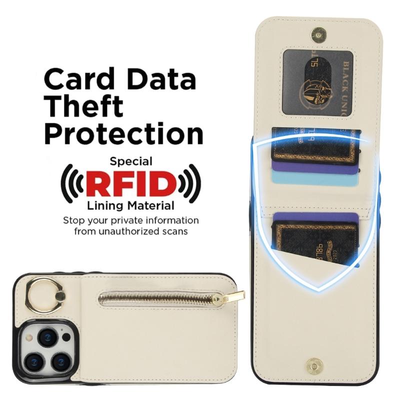 Чехол для серии Phone16 с кольцом-подставкой, держателем для карт и подставкой, кожаный кошелек