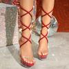 Strap Slope Heel 11CM Nightclub Shoes Trendy Car Model Women's Shoes Walk Show Steel Pipe Dance Shoes Crystal Sole LFD