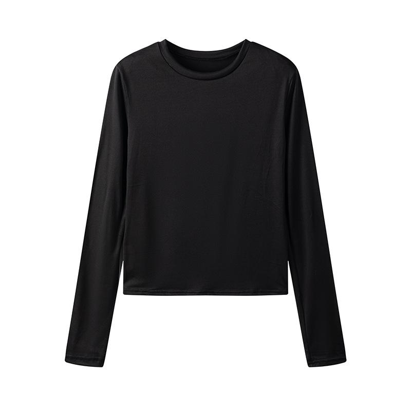 Autumn New Women's T-shirt Solid Color Round Neck Base Shirt Slim Fit Wearing Hands Long Sleeved Top for Women