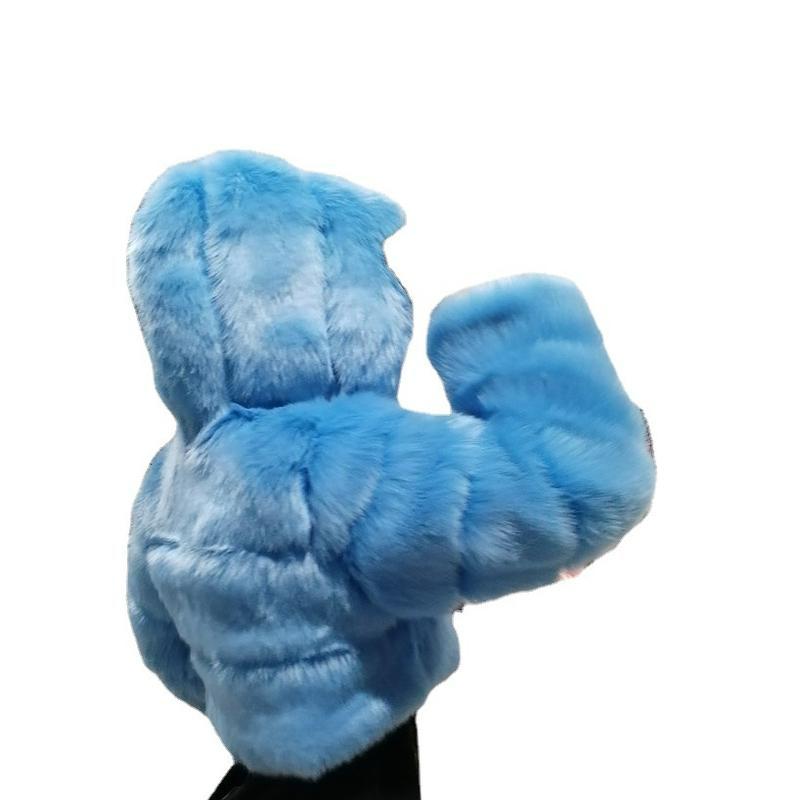 Women's Autumn And Winter Short Imitation Fur Coat Long-sleeved Patchwork Jacket Fashion Warm Hooded Jacket