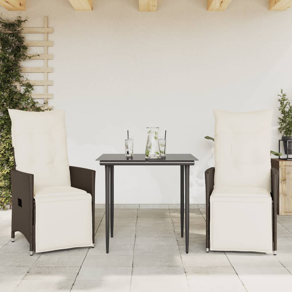 Garden Armchair with Cushions 2 pcs Adjustable Brown Poly Rattan