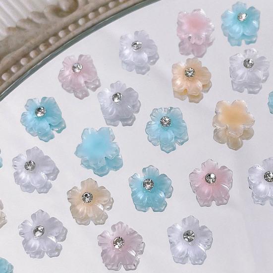 30Pcs/Pack Flower Lovely Charms Colored Shiny Rhinestones Nail Resin Craft DIY Nail Art Accessories 3D