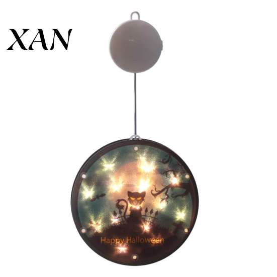 Easy Install Holiday Lighting Halloween Window Decor Light, Battery Powered Ghost Pumpkin Fairy Wall Mounted Spooky String Lantern for Party, Hanging