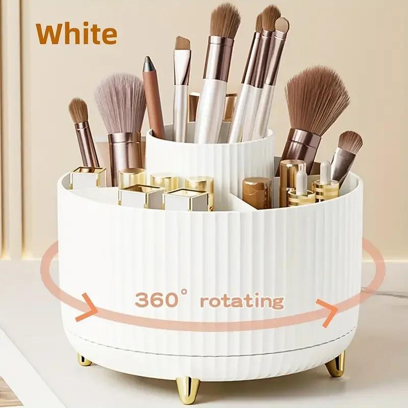 360 ° rotating 5 slot makeup brushes holder organizer multi-functional desk storage cosmetics storage for vanity desktop bathroo