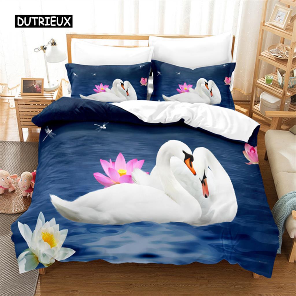 Комплект постельного белья Swan Rose Queen, комплект пододеяльников, постельное белье с цифровой печатью, комплект пододеяльников King Size, комплект постельного белья