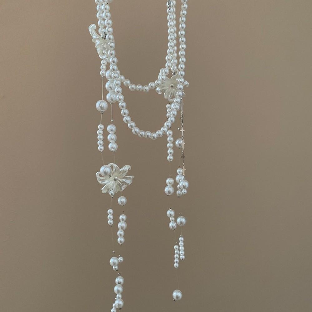 Faux Pearl Lilium Flower Pearl Necklace Balletcore Style Stacked Flower Choker Evening Party