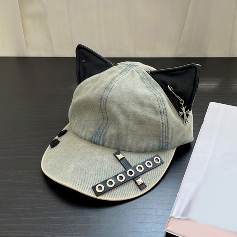 Потертая бейсболка с металлическими украшениями и кошачьими ушками из ПУ кожи, субкультурная шляпа от солнца для женщин, уличная одежда, хип-хоп, танцы