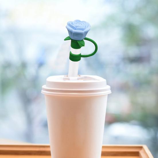 Silicone Straw Covers Caps Rose Flower Straw Toppers 10mm Reusable Leak-Proof Straw Toppers