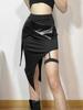 Модные горячие девушки кожаные сексуальные юбки с высокой талией Женский дизайн Нерегулярная открытая вилка Короткая кожаная юбка Женская корейская элегантная тонкая лоскутная юбка Леди