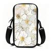 Elegant Hibiscus Floral Line Art Pattern With Gold Foil Accents Seamless Wallpaper Style Adjustable Removable Strap Crossbody Phone Bag