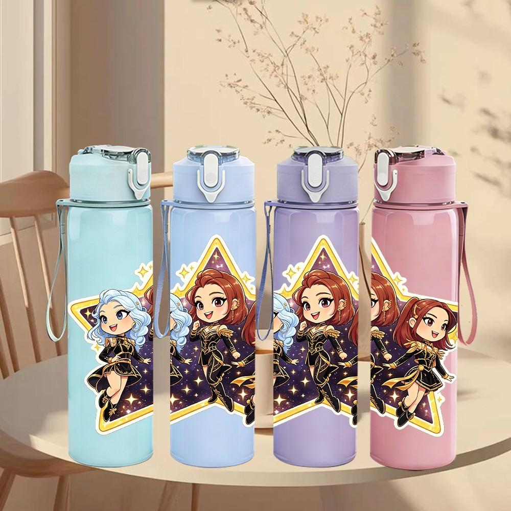 1PC Star Frame Chibi Character Group 750ml Color Plastic Sports Water Bottle Leakproof Flip Straw Lid For Sports Office Home Use