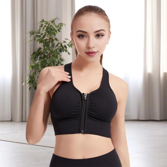 Bra Front Zipper Closure Solid Color Vest Type Hollow Out Back Adjustable Shockproof