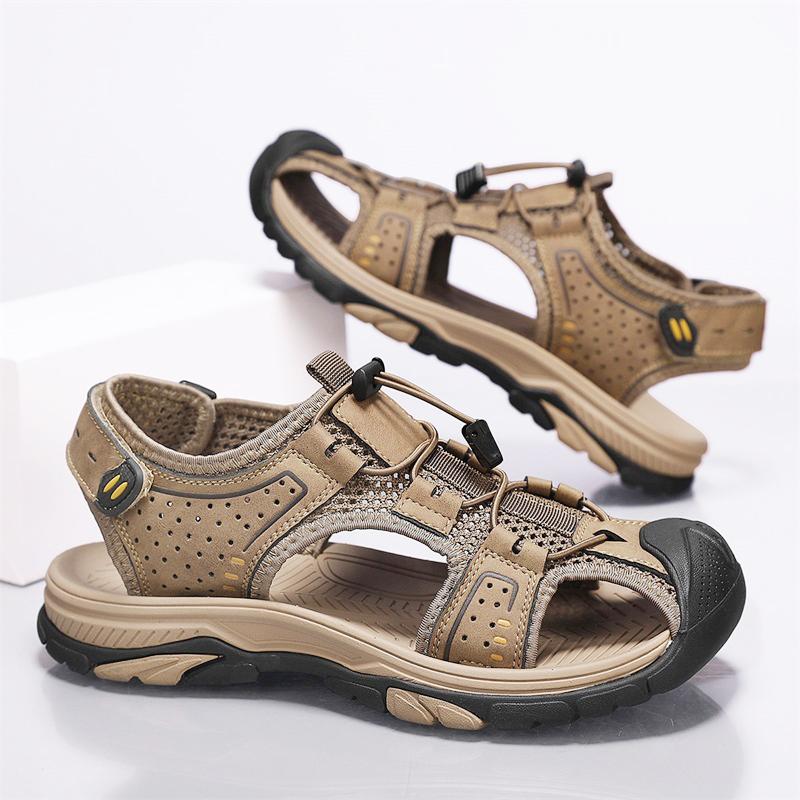 Anti-collision Toe Men's Sandals Cowhide Leather Male Summer Shoes Outdoor Beach Shoes Wear-resistant Outdoor Sneakers Sandals