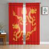 Dragon Red Background Window Tulle Curtains For Living Room Kitchen Home Decor Sheer Voile Curtains