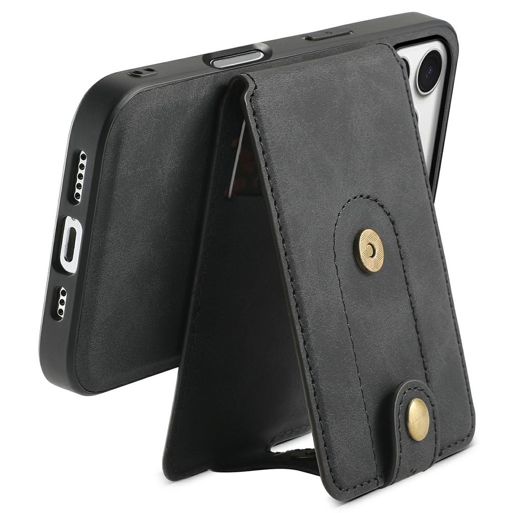 DENIOR D14 For iPhone 17 Pro Magnetic Case with Detachable Card Holder Kickstand PU+TPU+PC Phone Cover