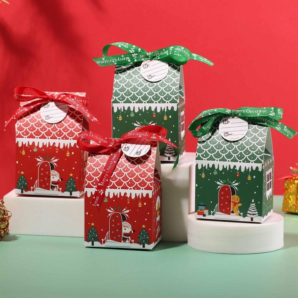 10Pcs Kraft Paper Christmas Gift Box Xmas Ornament Packaging Boxes New Candy Bags New Year