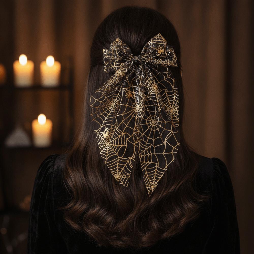 Mesh Tassel Bow Duckbill Clip Bronzing Transparent Halloween Hairpin Halloween Day Party