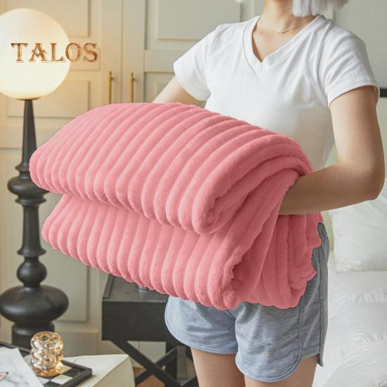Summer AC Flannel Blanket Thickened Double-sided Plush Striped Texture Solid Color Office Nap Home Bed Sofa Travel Cozy Warm Winter Blanket