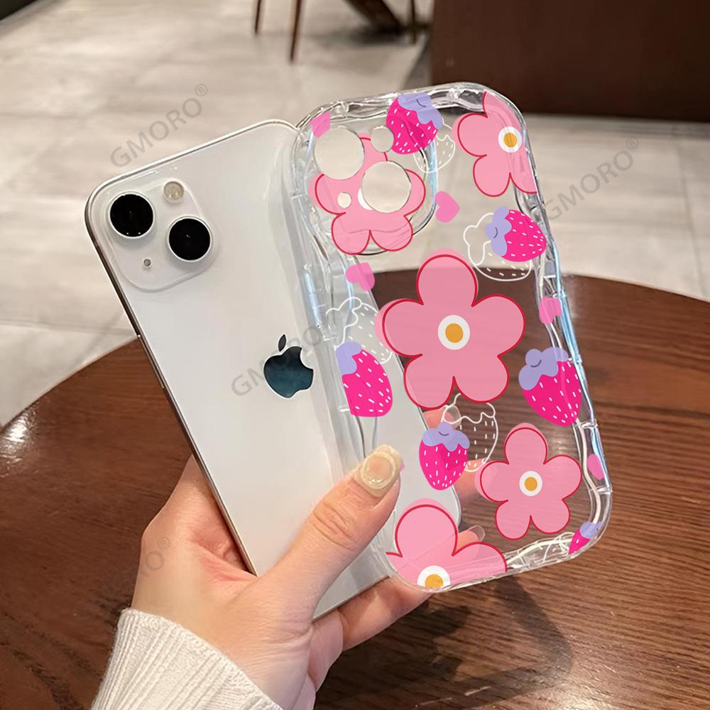 Розовый цветок клубники подходит для чехла на мобильный телефон Apple 17promax iphone15 с подушкой безопасности 14P противоударный защитный чехол