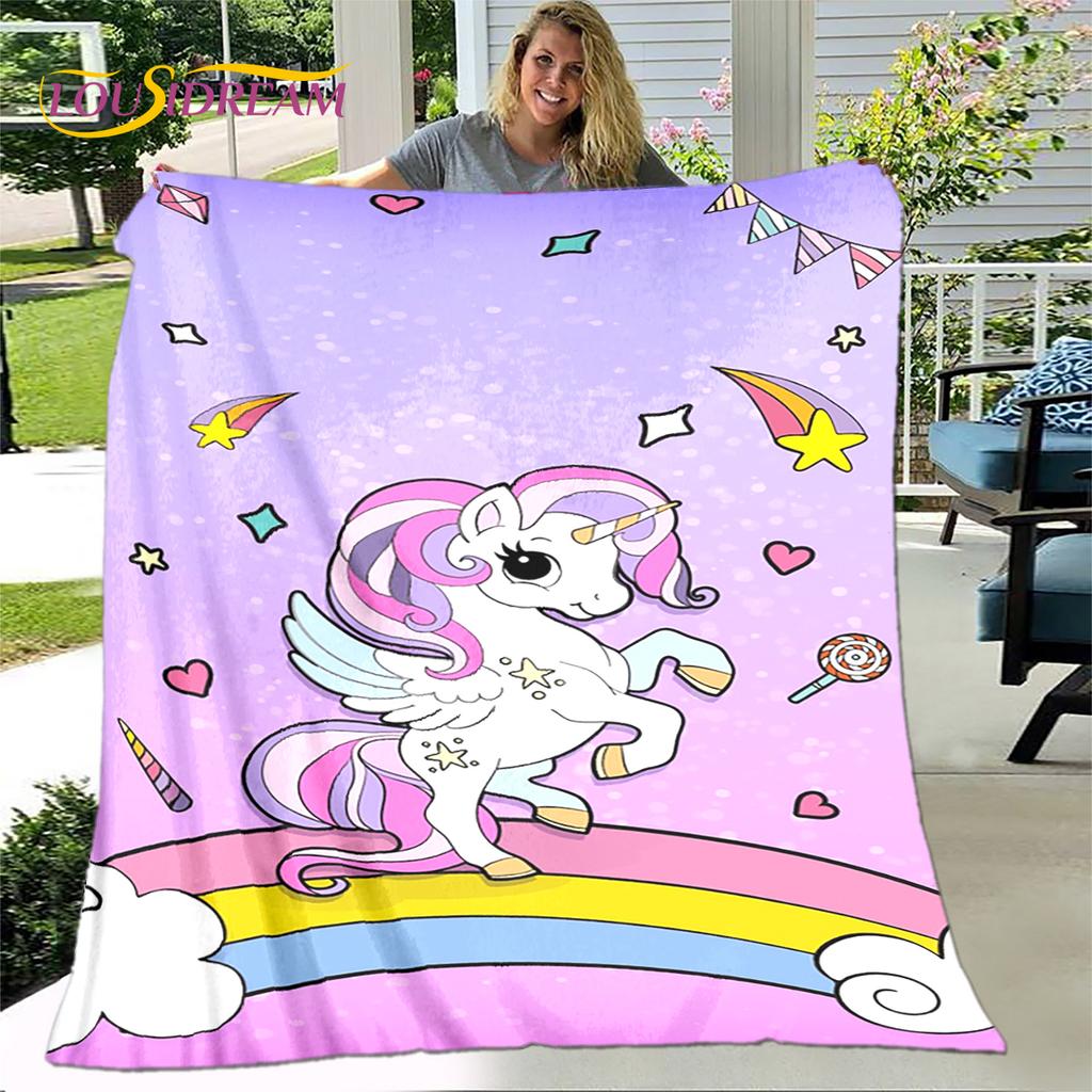 Cartoon Cute Unicorn Blanket,Flannel Blanket Throw Blanket,Children's Warm Blanket for Living Room Bedroom Beds Sofa Travel Gift